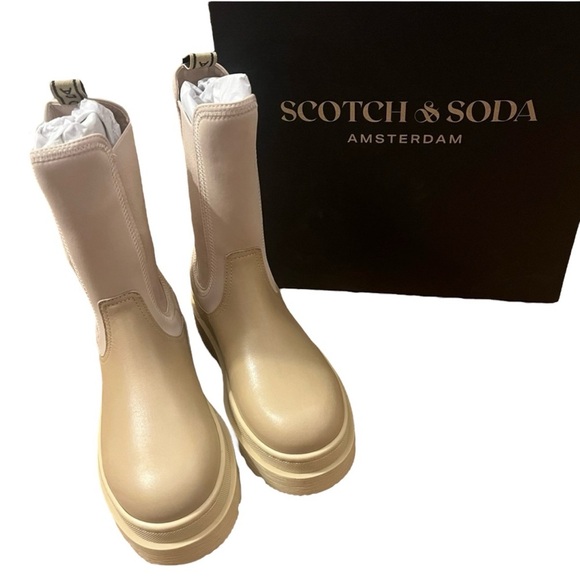 NWT Scotch & Soda Aubri Beige Chelsea Lug Boot Size 37/US 6 - Picture 1 of 13